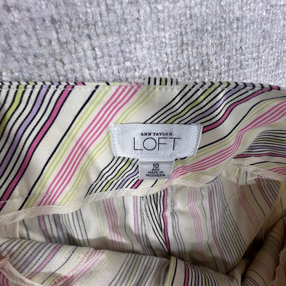 LOFT Womens Pink Grey Striped Wide Leg Trousers Mid Rise Career Crop Pants - Picture 8 of 10
